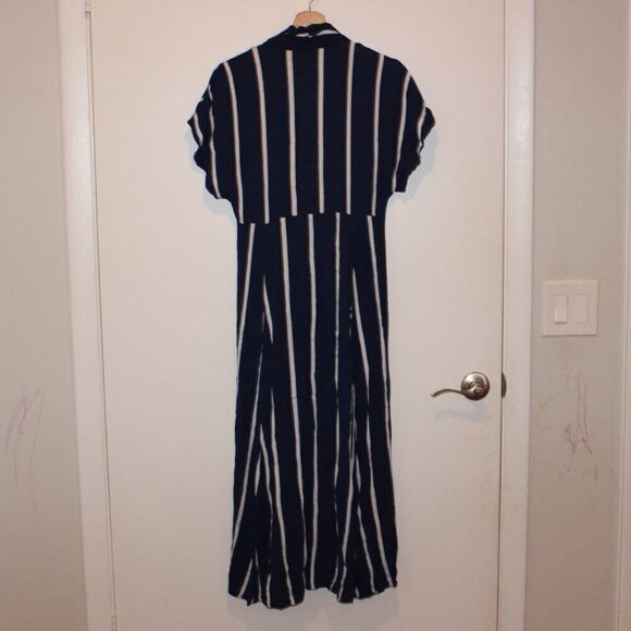 Zara Navy Blue & White Stripes Button Details midi Dress Women's Size M - Picture 7 of 13